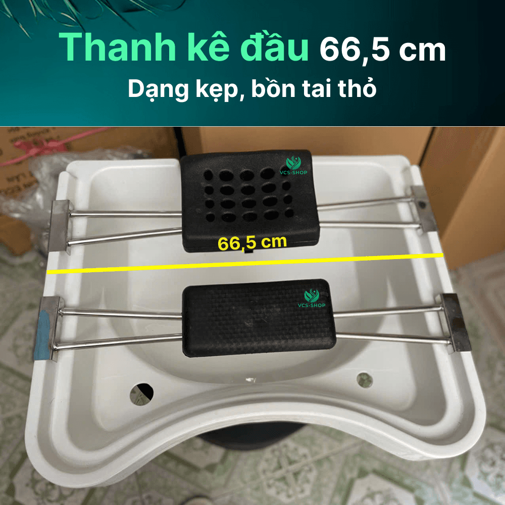 Thanh kê dạng kẹp gác lên thành bồn gội, khoảng cách 2 mép bồn dài 66,5cm